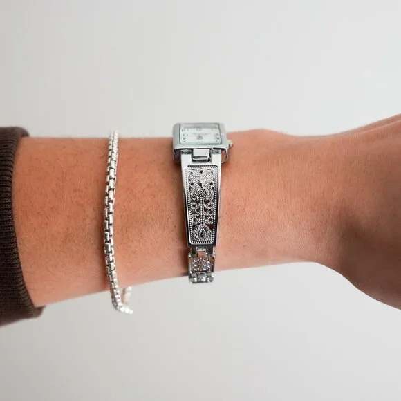 y2k silver rectangle stainless steel vintage quartz watch - Picture 6 of 9